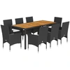 Image de vidaXL Salon de jardin 9 pièces avec coussins Noir Poly rotin Acacia