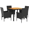Image de vidaXL Ensemble de jardin 5 pièces avec coussins Noir Poly rotin Acacia