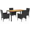 Image de vidaXL Ensemble de jardin 5 pièces avec coussins Noir Poly rotin Acacia