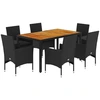 Image de vidaXL Ensemble de jardin 7 pièces avec coussins Noir Poly rotin Acacia