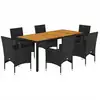 Image de vidaXL Ensemble de jardin 7 pièces avec coussins Noir Poly rotin Acacia
