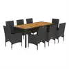 Image de vidaXL Salon de jardin 9 pièces avec coussins Noir Poly rotin Acacia