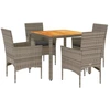 Image de vidaXL Ensemble de jardin 5 pièces avec coussins Gris Poly rotin Acacia