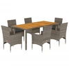 Image de vidaXL Ensemble de jardin 7 pièces avec coussins Gris Poly rotin Acacia