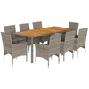 Image de vidaXL Salon de jardin 9 pièces avec coussins Gris Poly rotin Acacia
