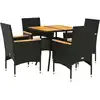 Image de vidaXL Ensemble de jardin 5 pièces avec coussins Noir Poly rotin Acacia
