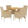 Image de vidaXL Salon de jardin 5 pièces avec coussins Beige Poly rotin Acacia
