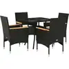 Image de vidaXL Ensemble de jardin 5 pièces avec coussins Noir Poly rotin et verre