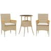 Image de vidaXL Ensemble de jardin 3 pièces avec coussins Beige Poly rotin et verre