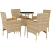 Image de vidaXL Salon de jardin 5 pièces avec coussins Beige Poly rotin et verre