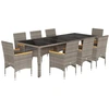 Image de vidaXL Salon de jardin 9 pièces avec coussins Gris Poly rotin et verre