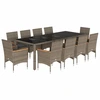 Image de vidaXL Ensemble de jardin 11 pièces avec coussins Gris Poly rotin Verre