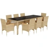 Image de vidaXL Salon de jardin 9 pi ¨ces avec coussins Beige Poly rotin verre