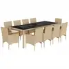 Image de vidaXL Salon de jardin 11 pièces avec coussins Beige Poly rotin et verre