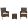 Image de vidaXL Ensemble Bistro 3 pièces avec coussins Marron Poly rotin et verre