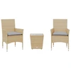 Image de vidaXL Ensemble Bistro 3 pièces avec coussins Beige Poly rotin et verre