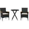 Image de vidaXL Ensemble Bistro 3 pièces avec coussins Noir Poly rotin et verre