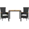 Image de vidaXL Ensemble de jardin 3 pièces avec coussins Noir Poly Rattan
