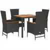 Image de vidaXL Ensemble de jardin 5 pièces avec coussins Noir Poly Rattan