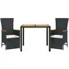 Image de vidaXL Ensemble de jardin 3 pièces avec coussins Noir Poly Rattan