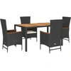 Image de vidaXL Ensemble de jardin 5 pièces avec coussins Noir Poly Rattan