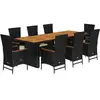 Image de vidaXL Salon de jardin 9 pièces avec coussins noir poly rotin