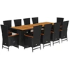 Image de vidaXL Ensemble de jardin 11 pièces avec coussins Noir Poly Rattan