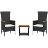 Image de vidaXL Ensemble de jardin 3 pièces avec coussins Noir Poly Rattan
