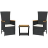 Image de vidaXL Ensemble de jardin 3 pièces avec coussins Noir Poly Rattan