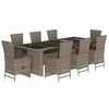 Image de vidaXL Salon de jardin 9 pièces avec coussins Gris Poly Rattan