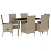 Image de vidaXL Ensemble de jardin 7 pièces avec coussins Beige Poly rotin