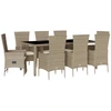 Image de vidaXL Salon de jardin 9 pièces avec coussins Beige Poly Rattan