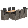 Image de vidaXL Salon de jardin 9 pièces avec coussins Gris Poly Rattan