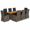 Image de vidaXL Salon de jardin 9 pièces avec coussins Gris Poly Rattan