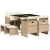 Image de vidaXL Salon de jardin 9 pièces avec coussins Beige Poly Rattan