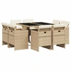 Image de vidaXL Salon de jardin 9 pièces avec coussins Beige Poly Rattan