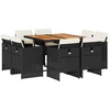 Image de vidaXL Salon de jardin 9 pièces avec coussins noir poly rotin