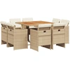 Image de vidaXL Salon de jardin 9 pièces avec coussins Beige Poly Rattan