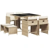 Image de vidaXL Salon de jardin 9 pièces avec coussins Beige Poly Rattan