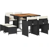 Image de vidaXL Salon de jardin 9 pièces avec coussins noir poly rotin