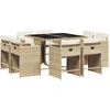 Image de vidaXL Salon de jardin 9 pièces avec coussins Beige Poly Rattan