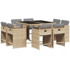 Image de vidaXL Salon de jardin 9 pièces avec coussins Mélange beige Poly rotin