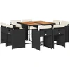 Image de vidaXL Salon de jardin 9 pi ¨ces avec coussins noir poly rotin