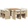 Image de vidaXL Salon de jardin 9 pièces avec coussins Beige Poly Rattan