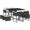 Image de vidaXL Salon de jardin 9 pièces avec coussins noir poly rotin