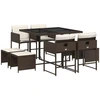 Image de vidaXL Salon de jardin 9 pièces avec coussins Marron Poly rotin