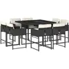 Image de vidaXL Salon de jardin 9 pièces avec coussins noir poly rotin