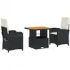 Image de vidaXL Ensemble de jardin 3 pièces avec coussins Noir Poly Rattan