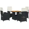 Image de vidaXL Ensemble de jardin 5 pièces avec coussins Noir Poly Rattan