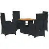 Image de vidaXL Ensemble de jardin 5 pièces avec coussins Noir Poly Rattan